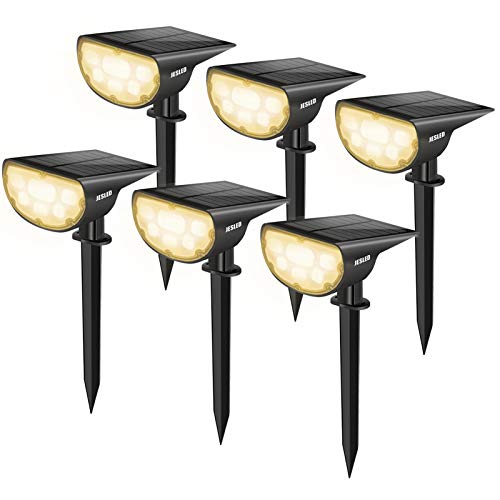 JESLED 14 LED Solar Landscape Spotlights Outdoor IP67 Waterproof Spot Lights Solar Powered Warm White 2in1 Wireless Yard Light for Wall Garden Path Driveway Porch Walkway Pool Patio 6Pack