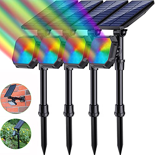 JSOT Solar Outdoor Lights Color Changing Solar Spot Lights Outdoor IP65 Waterproof Landscape Spotlight for Garden Yard Pathway Driveway Walkway Backyard Decorations RGB Lighting 4 Pack