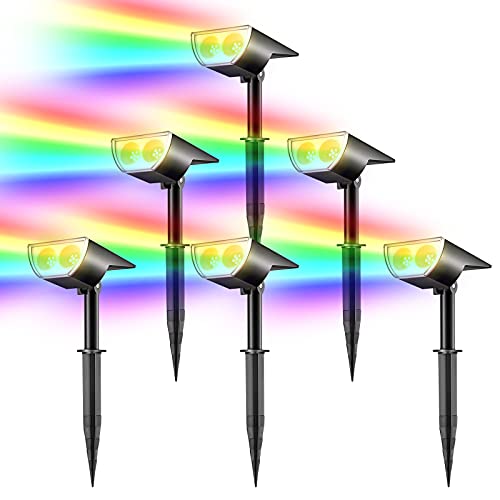 Linkind Solar Landscape Spotlights Color Changing RGB Solar Powered Outdoor Garden Lights IP67 Waterproof Multicoloured Security Light Spot Light for Pathway Patio Gate Fence 6 Pack