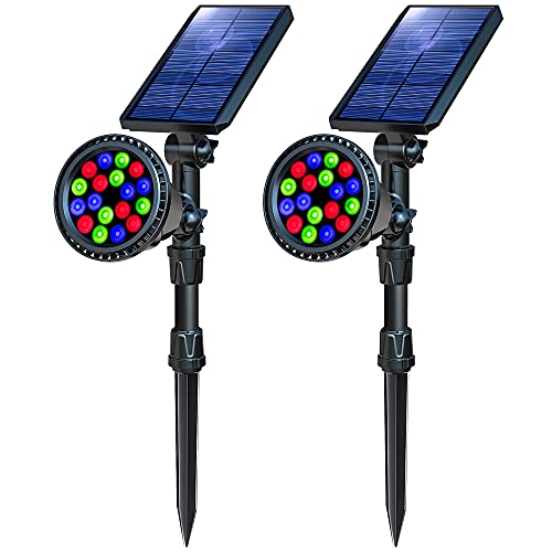 OSORD Solar Lights Outdoor Waterproof 18 LED Multicolor Solar Landscape Spotlights Garden Decorative Lighting Color Adjustable Auto Changing Solar Spot Lights for Yard Tree Easter Christmas 2 Pack