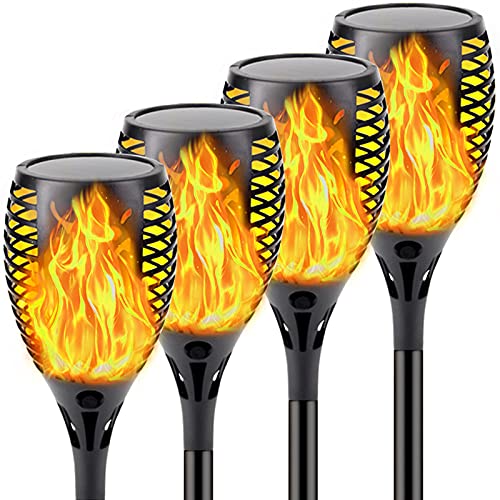 4Pack Solar Lights Outdoor (Super Large Size) Solar Torch Lights with Flickering Flame Waterproof Christmas Decoration Lights for Pathway Garden Yard Dusk to Dawn Auto OnOff