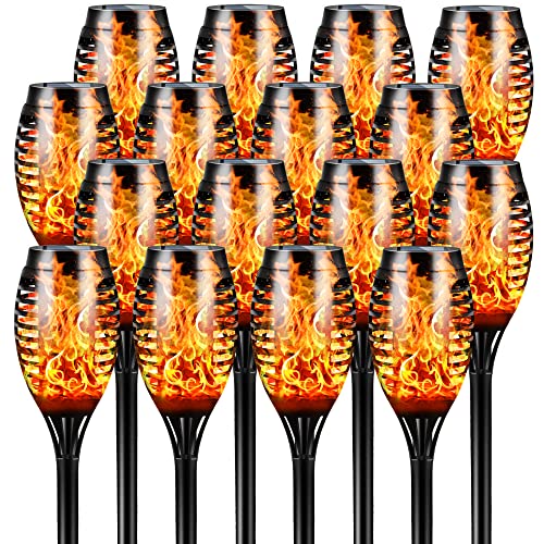 Otdair Solar Torch Lights with Flickering Flame 12LED Tiki Torch Solar Lights Outdoor IP65 Waterproof Mini Solar Torch Light Auto OnOff for Garden Patio Yard Pathway 16 Packs