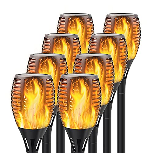 Permande Solar Torch Lights with Flickering Flame Fire Effect Garden Light Auto OnOff Dust to Dawn Outdoor Waterproof Landscape Decoration Solar Powered Security Torch Light for Patio 8 Pack