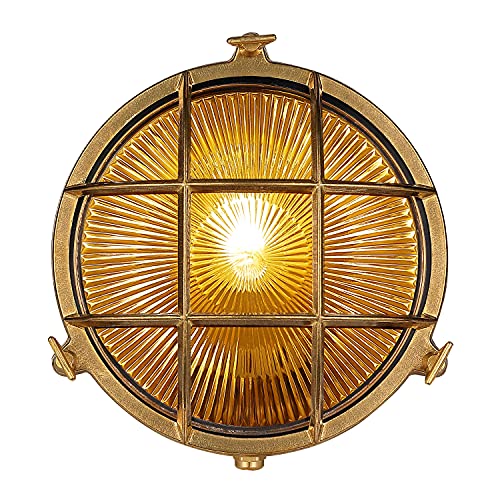 BLINKO Nautical Brass Bulkhead Wall LightVintage Retro Wall SconceIndustrial Lighting FixturesMid Century Modern Decorative LightIP 65 Precision WaterproofOutdoor Indoor DecoLampshade Only