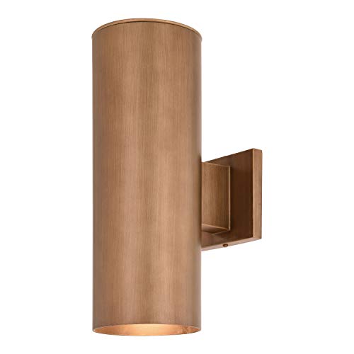 Chiasso 1425in H Warm Brass Outdoor Mid Century Modern 2 Light Outdoor Cylinder Wall Sconce UpDown Lighting