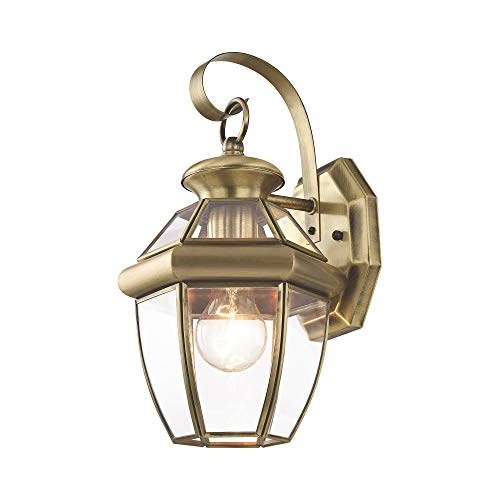 Livex Lighting 205101 Monterey 1 Light Outdoor Antique Brass Finish Solid Brass Wall Lantern with Clear Beveled Glass