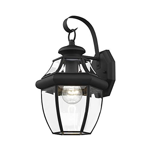 Livex Lighting 215104 Monterey 1 Light Outdoor Black Finish Solid Brass Wall Lantern with Clear Beveled Glass
