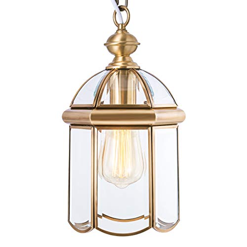 Outdoor Brass Hanging Light Fixtures Waterproof Pendant Lighting Exterior Light Ceiling Porch Light Chain Adjustable with Clear Glass Gold Outside Lights for House Entryway Yard Doorway Kitchen