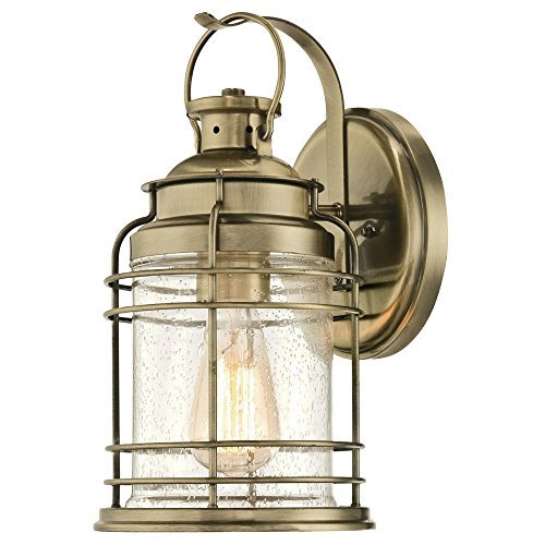 Westinghouse Lighting 6335200 Kellen OneLight Outdoor Wall Fixture Antique Brass Finish with Clear Seeded Glass