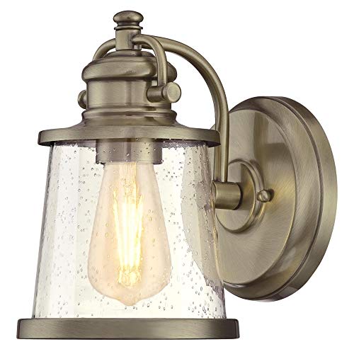 Westinghouse Lighting 6374500 Emma Jane OneLight Outdoor Wall Lantern Antique Brass Finish with Clear Seeded Glass Porch Light