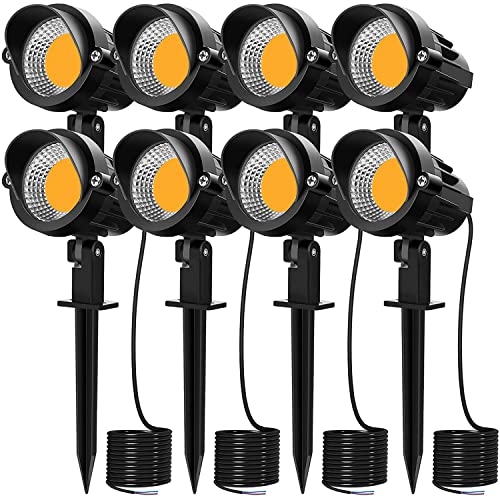 MEIKEE 7W LED Landscape Lights 12V 24V 800lm Low Voltage Landscape Lighting Garden Lights IP66 Waterproof Warm White Wall Tree Flag Spotlights with Spike Stand (8 Pack)