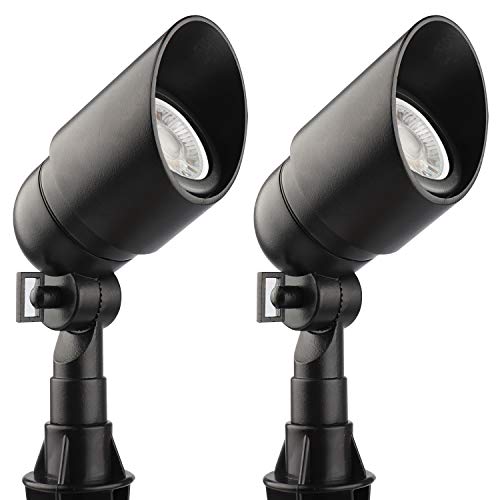 5W LED Landscape Lighting Landscape Lights Low Voltage LED Spotlight 450 Lumen Warm White CastAluminum Waterproof for Yard Lawn Porch Patio Outdoor Garden Light (2PK Black)