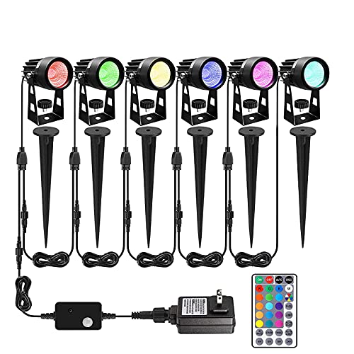 ALOVECO Landscape Lighting 3W 12V RGB Remote Control LED Landscape Lights with Transformer 16 Colors Changing Waterproof Garden Lights COB LED Spotlight Outdoor for Yard Garden Driveway 6 Pack