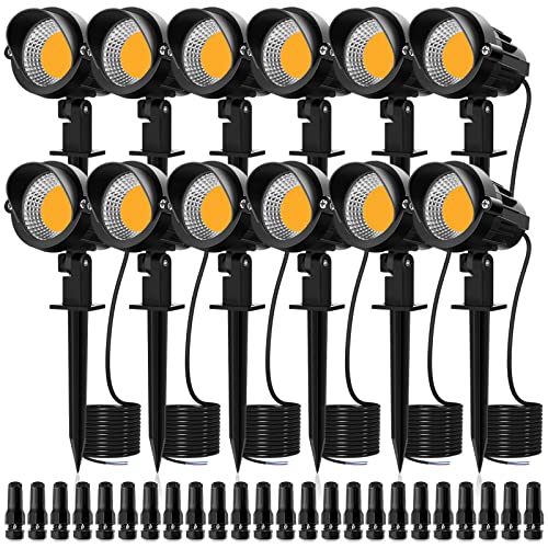 MEIKEE 7W 12 Pack LED Landscape Lights IP66 Waterproof 12V24V 800lm Low Voltage Landscape Lighting with Connectors Outdoor Landscape Spotlights Flood Garden Pathway Warm White Light