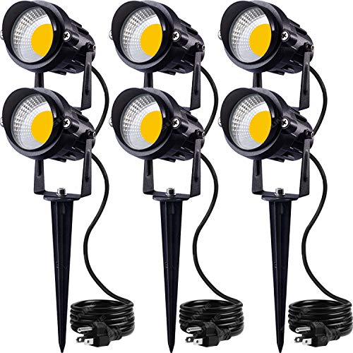 SUNVIE LED Outdoor Spotlight 12W Landscape Lighting 120V AC Waterproof Landscape Lights Spot Lights for Yard with Spiked Stake Warm White Flag Lights Garden Decorative Lamp with US 3Plug in (6 Pack)