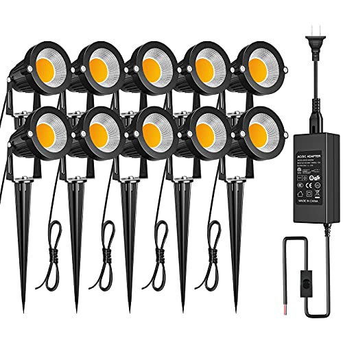 ZUCKEO Low Voltage Landscape Lights LED Outdoor Landscape Lighting Kit with Transformer 5W 12V Waterproof Electric Garden Lights Pathway Walls Trees Flags Warm White Portforlio Spotlights(10 Pack )