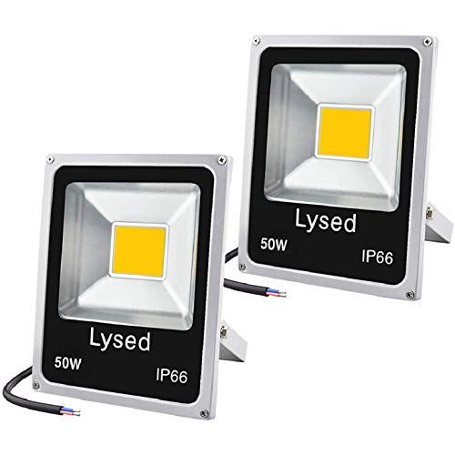 Lysed 50W DC 12V60V LED Flood Light Warm White Low Voltage 12 Volt Flood Light Security Light for Garden Wall Super Bright Work Lights for Tree Yard Boat House IP66 Waterproof 2 Pack