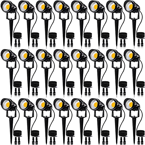 SUNVIE 24 Pack Low Voltage Landscape Lights LED 12W Landscape Lighting with connectors ACDC 12V24V Outdoor Spotlight IP65 Waterproof Tree Flag Lights Warm White Spotlights for Yard Garden Pathway