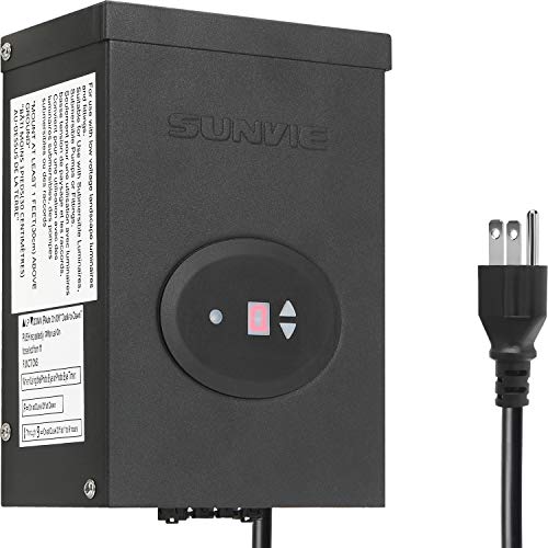 SUNVIE 300W Low Voltage Transformer for Landscape Lighting with Timer and Photocell Sensor Waterproof Power Supply for Landscape Lights Path Lights Outdoor Spotlight 120V AC to 12V 14V AC(ETL Listed)