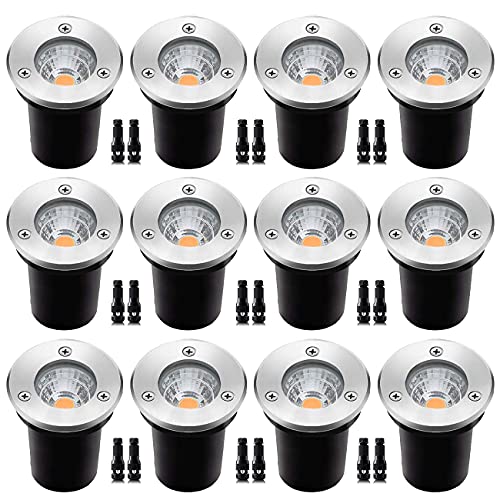 ELEGLO 12 Pack 3W Low Voltage Led Landscape Lights 12V24V Well LightsIP67 Waterproof In Ground Lights and Landscape Lightingfor GardenYard Driveway Deck Step Up Lights( Warm White 12 Pack)