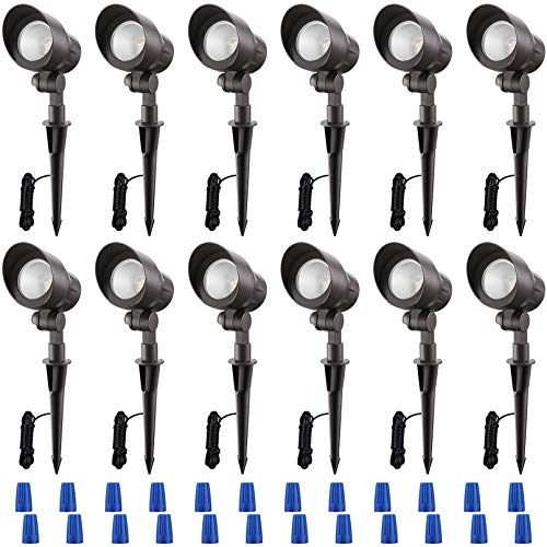 LEONLITE 12Pack 4W LED Landscape Spotlight ACDC 12V Low Voltage Garden Lights IP65 Waterproof NonDimmable ETL Listed Bronze Aluminum Housing 3000K Warm White
