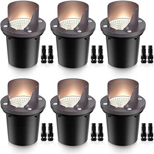 SUNVIE 12W Low Voltage Landscape Lights Waterproof Outdoor InGround Lights Shielded LED Well Lights 12V24V Warm White Landscape Lighting for Pathway Garden Fence Deck 6 Pack with Wire Connectors
