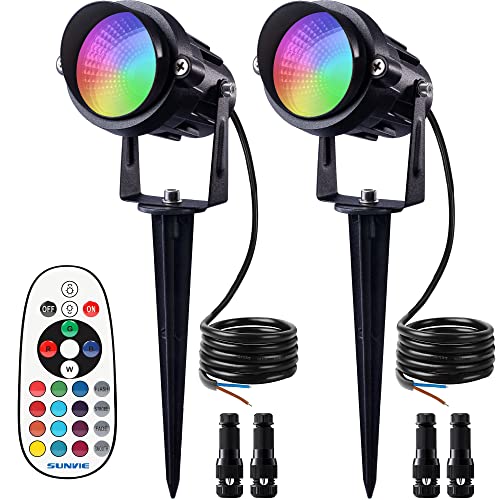 SUNVIE 12W RGB Low Voltage Color Changing Landscape Lights Remote Control Waterproof LED Landscape Lighting for Yard Garden Pathway Holiday Christmas Decorations Outdoor Indoor 2 Pack with Connector