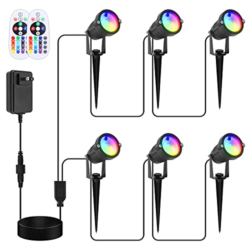 VOLISUN Landscape Lights 3W RGB Remote Control LED Landscape Lighting with 12V Low Voltage Transformer Waterproof 16 ColorChanging Garden Pathway Decorative Lights for Indoors Outdoors (6 Pack)