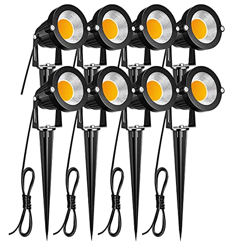 ZUCKEO Low Voltage Landscape Lights LED Landscape Lighting 5W 12V Garden Pathway Lights Waterproof Warm White Walls Trees Flags Outdoor Landscape Spotlights with Stakes (8 Pack)