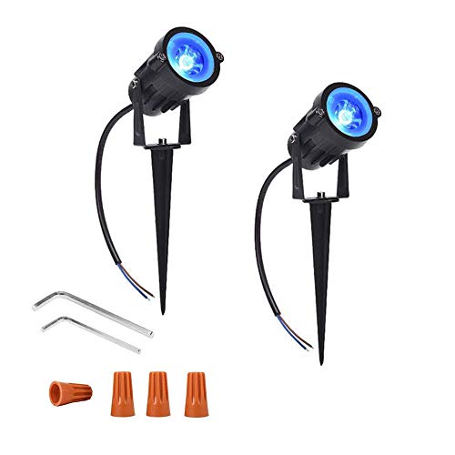 Youngine Pack of 2 12V Low Voltage LED Landscape Lights Waterproof Outdoor Walls Trees Flags Spotlights 5W COB Garden Yard Path Lawn Light with Spike Stand (Blue)NO Plug